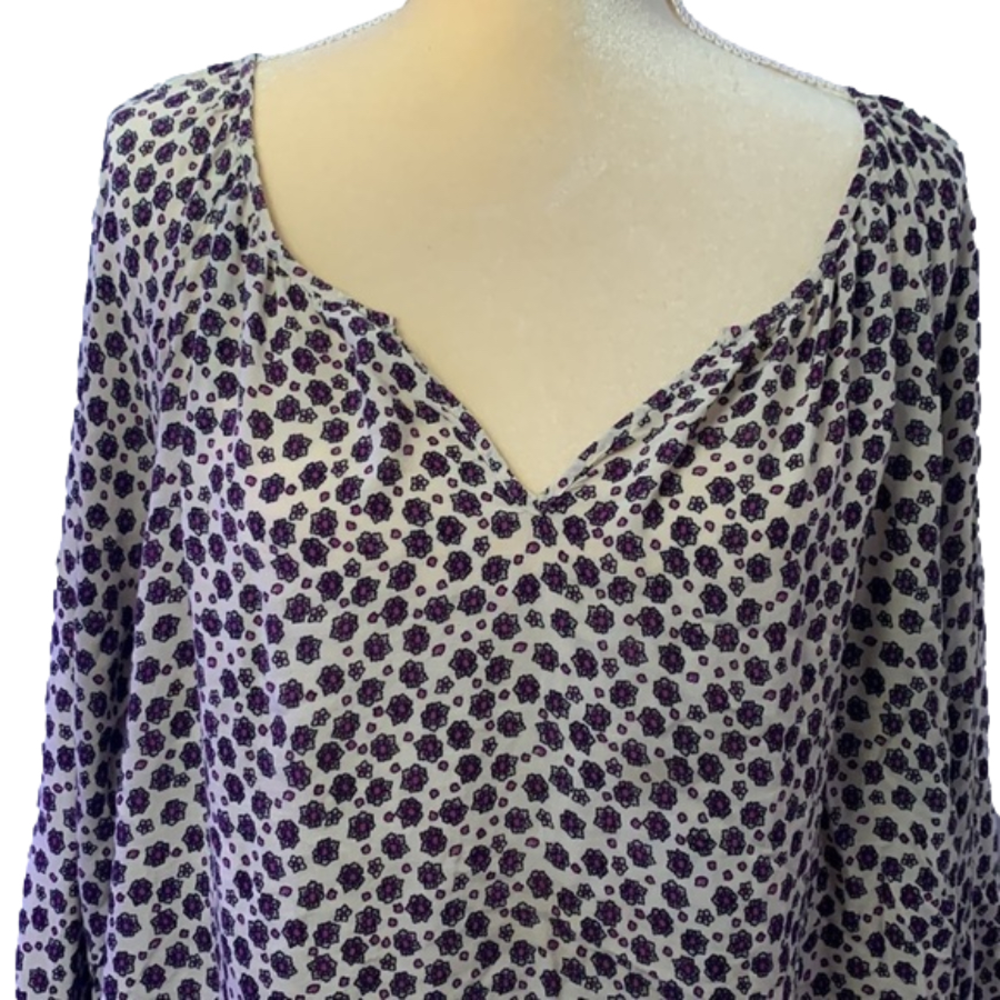 Forever 21 Purple & Cream Floral Lightweight Long Sleeve Top 3X - Picture 3 of 10